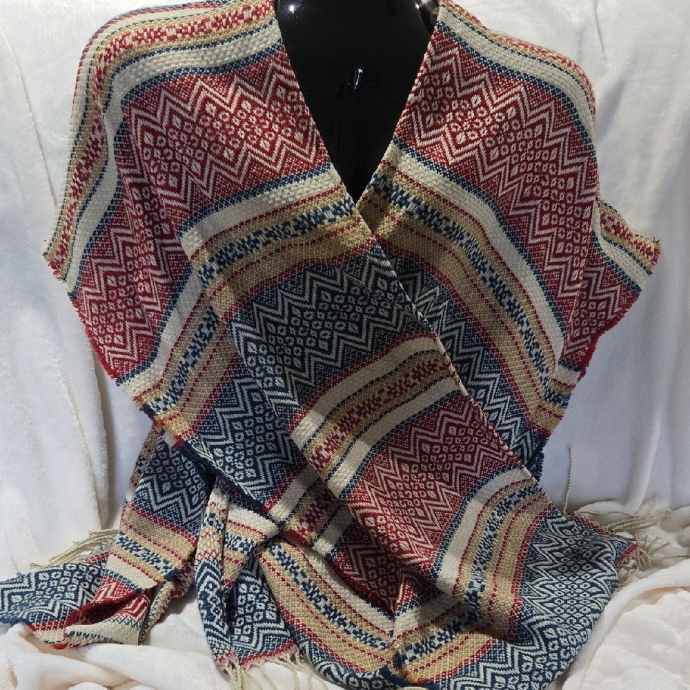 Do Everything in Love Blue and Cream Shawl